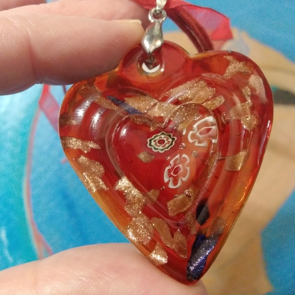 🌙18k Orgone Resin Heart Goldflake Millefiori - Picture 2 of 9